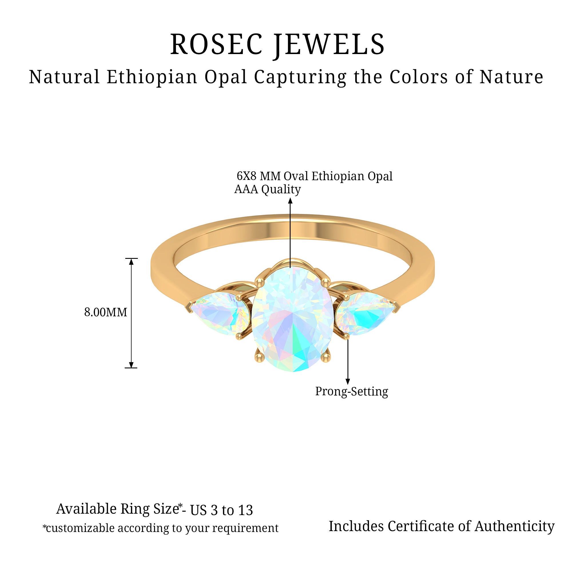 Oval and Pear Cut Ethiopian Opal Three Stone Ring Ethiopian Opal - ( AAA ) - Quality - Rosec Jewels