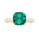 Cushion Cut Created Emerald Engagement Ring with Diamond Side Stones Lab Created Emerald - ( AAAA ) - Quality - Rosec Jewels