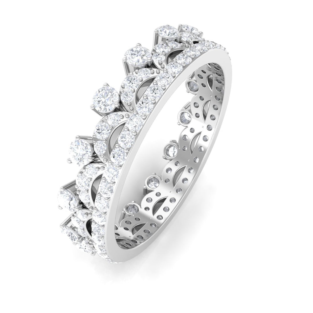 Round Moissanite Eternity Crown Wedding Ring Moissanite - ( D-VS1 ) - Color and Clarity - Rosec Jewels