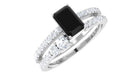 Emerald Cut Created Black Diamond Ring Set with Diamond Lab Created Black Diamond - ( AAAA ) - Quality - Rosec Jewels