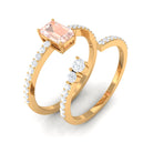 Natural Morganite and Diamond Stackable Ring Set Morganite - ( AAA ) - Quality - Rosec Jewels