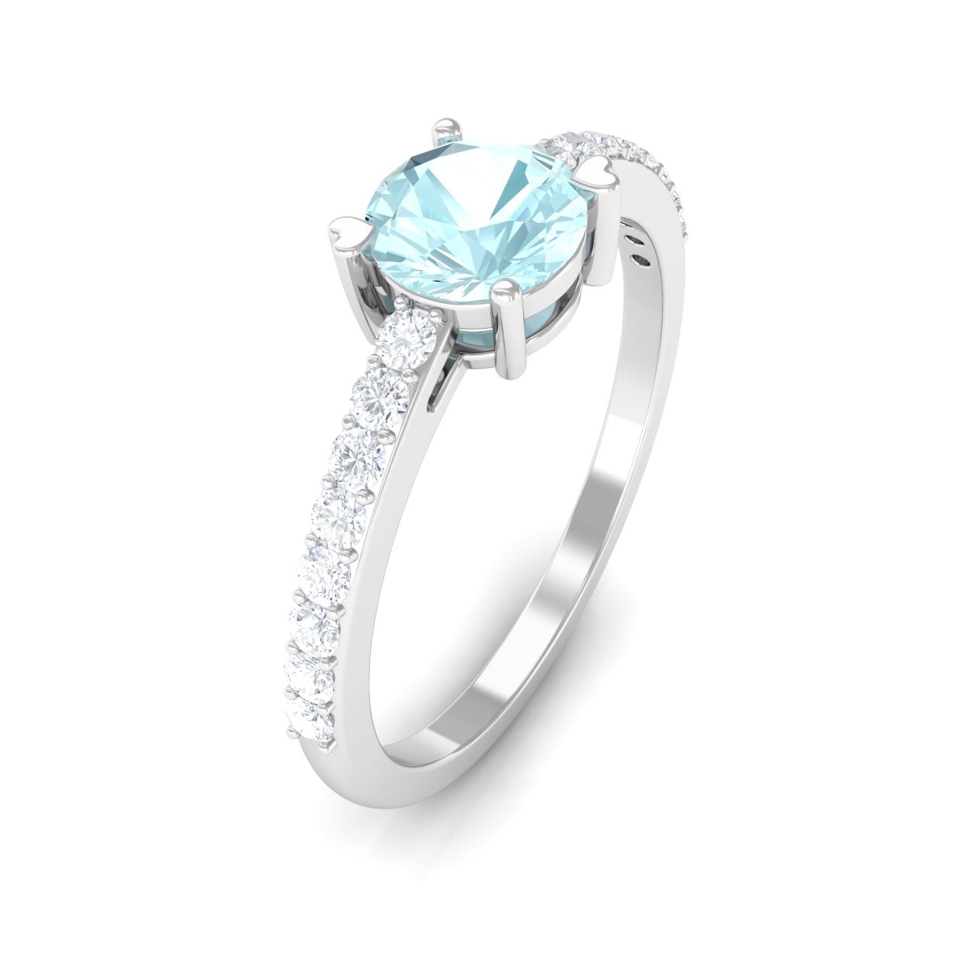 1 CT Round Solitaire Sky Blue Topaz and Diamond Ring Sky Blue Topaz - ( AAA ) - Quality - Rosec Jewels