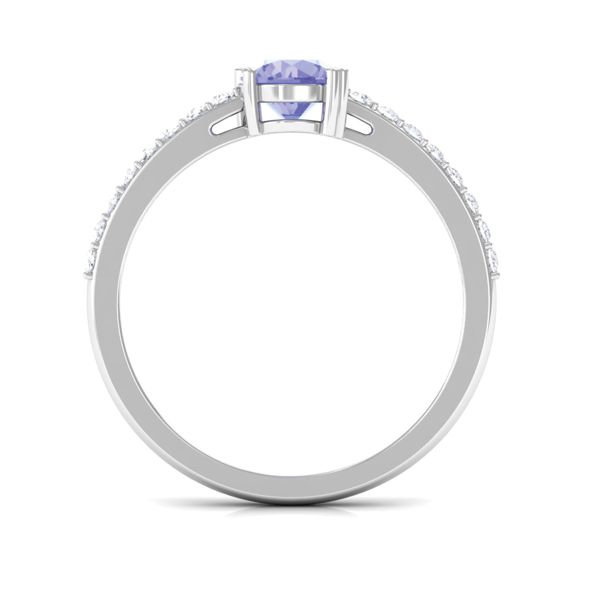 Solitaire Tanzanite Designer Promise Ring with Diamond Tanzanite - ( AAA ) - Quality - Rosec Jewels