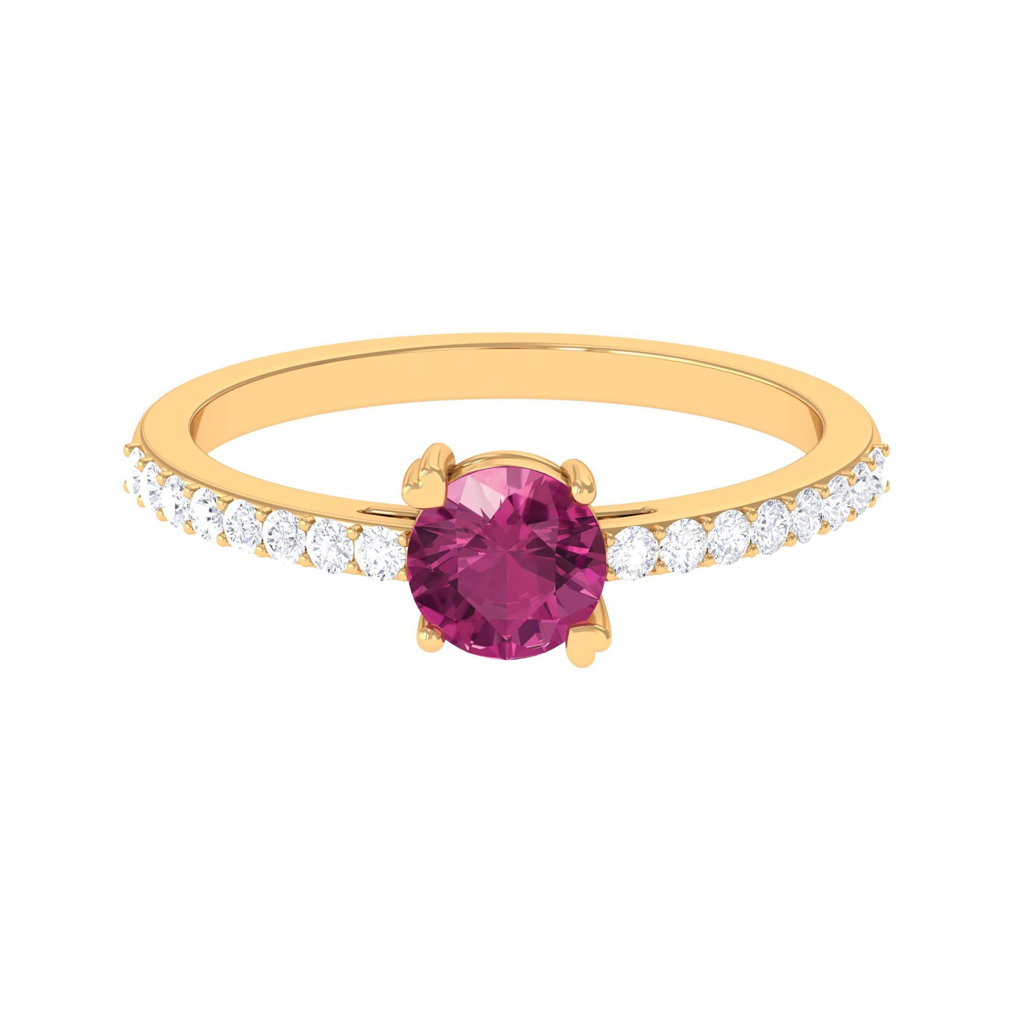 1 CT Real Pink Tourmaline Solitaire Promise Ring with Diamond Side Stones Pink Tourmaline - ( AAA ) - Quality - Rosec Jewels