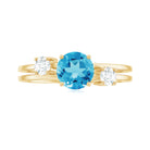 Swiss Blue Topaz Solitaire Double Band Ring with Diamond Swiss Blue Topaz - ( AAA ) - Quality - Rosec Jewels