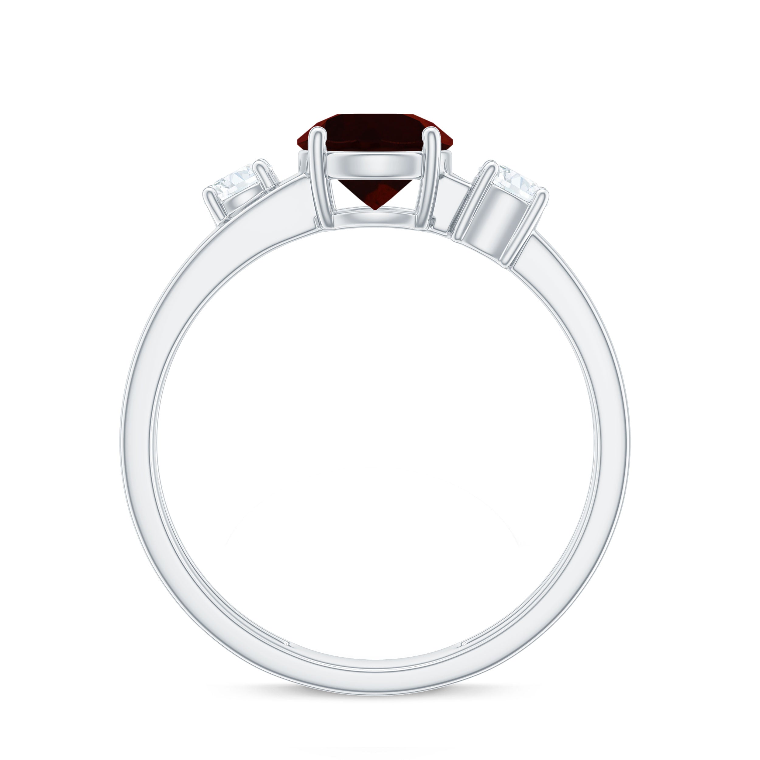 Double Band Engagement Ring with Garnet and Diamond Garnet - ( AAA ) - Quality - Rosec Jewels