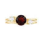 Double Band Engagement Ring with Garnet and Diamond Garnet - ( AAA ) - Quality - Rosec Jewels