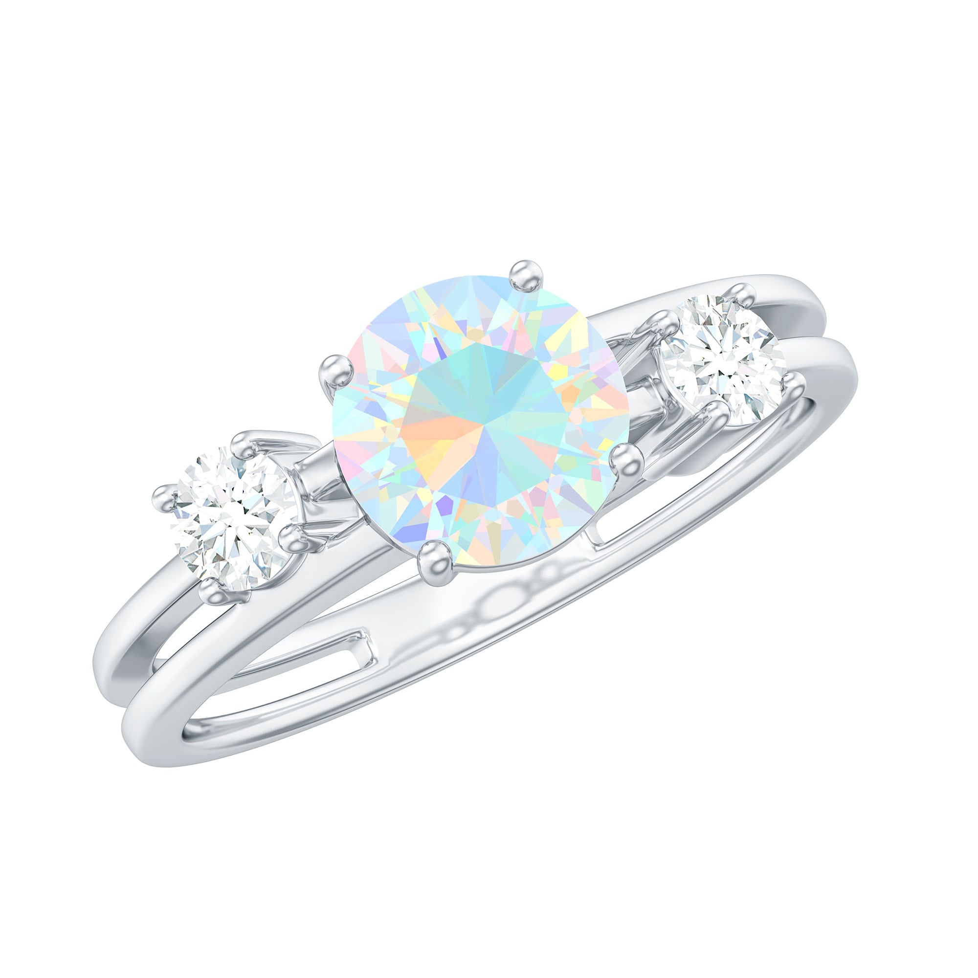 1 CT Ethiopian Opal Solitaire Engagement Ring with Diamond Ethiopian Opal - ( AAA ) - Quality - Rosec Jewels