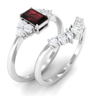 Octagon Cut Garnet Solitaire Ring Set with Diamond Garnet - ( AAA ) - Quality - Rosec Jewels