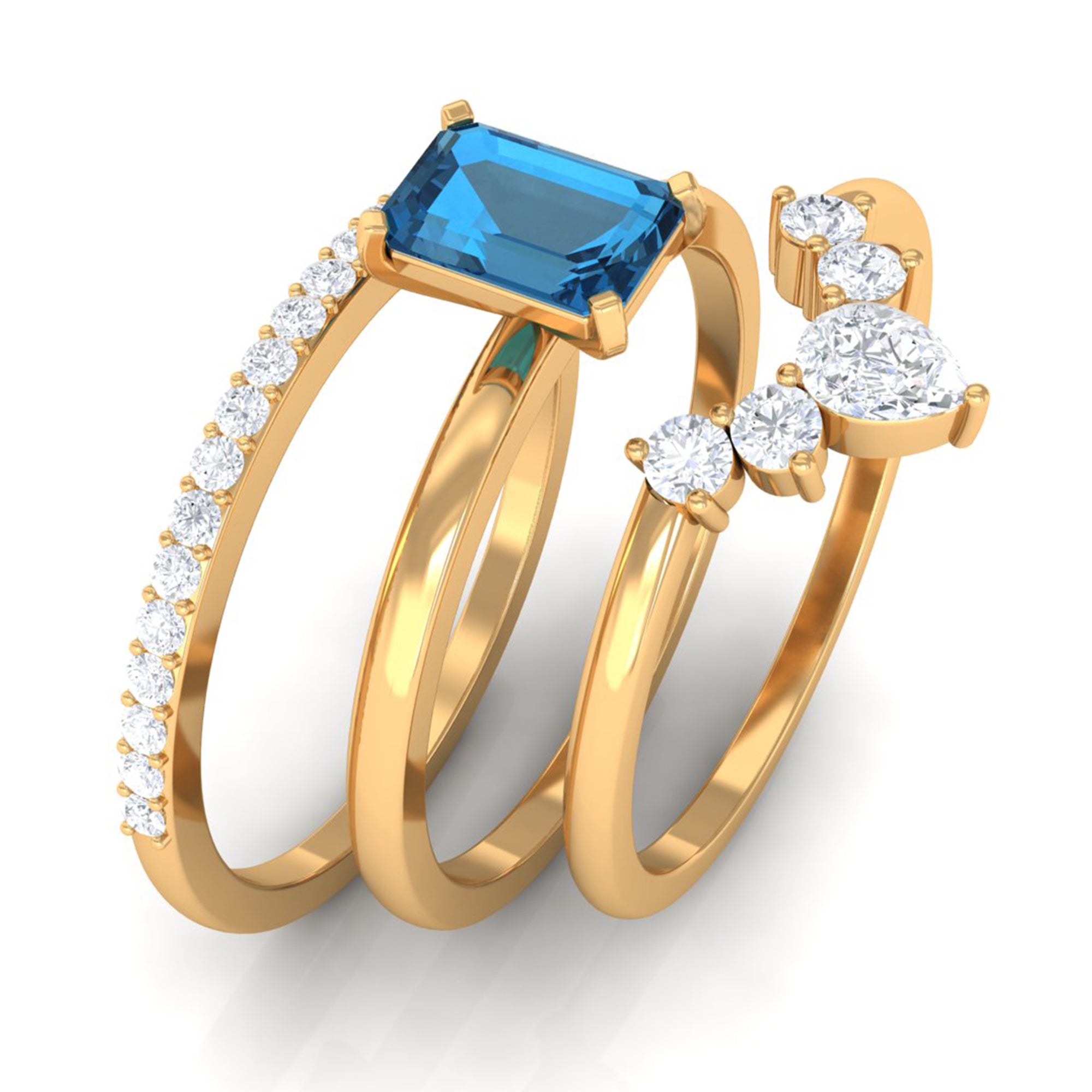 Octagon Cut London Blue Topaz Solitaire Ring Set with Diamond London Blue Topaz - ( AAA ) - Quality - Rosec Jewels