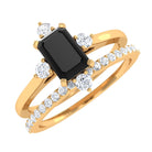 Created Black Diamond Solitaire Engagement Ring Set with Diamond Lab Created Black Diamond - ( AAAA ) - Quality - Rosec Jewels