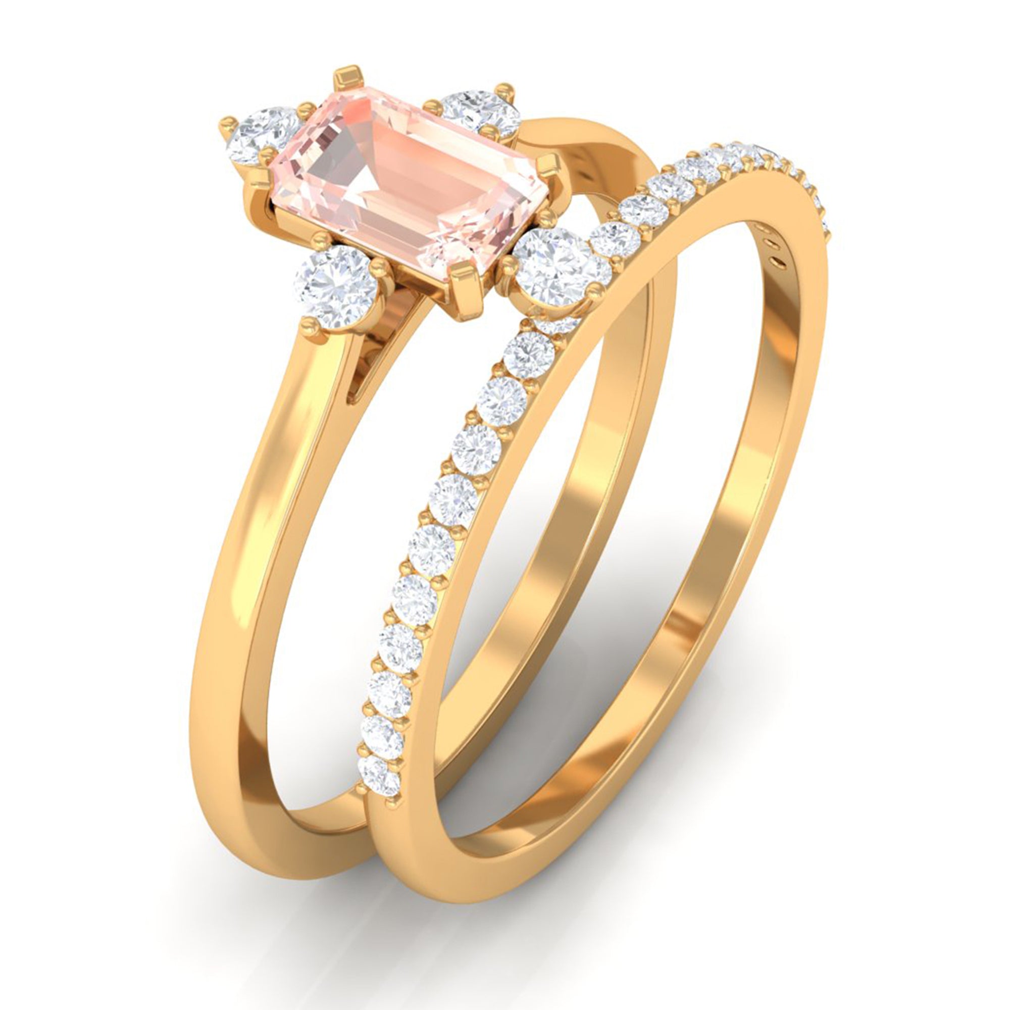 1.25 Carat Emerald Cut Morganite Solitaire Ring Set with Diamond Morganite - ( AAA ) - Quality - Rosec Jewels