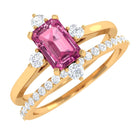 1.25 CT Real Pink Tourmaline Solitaire Ring Set with Diamond Pink Tourmaline - ( AAA ) - Quality - Rosec Jewels