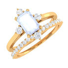 Natural Moonstone Solitaire Ring Set with Diamond Moonstone - ( AAA ) - Quality - Rosec Jewels