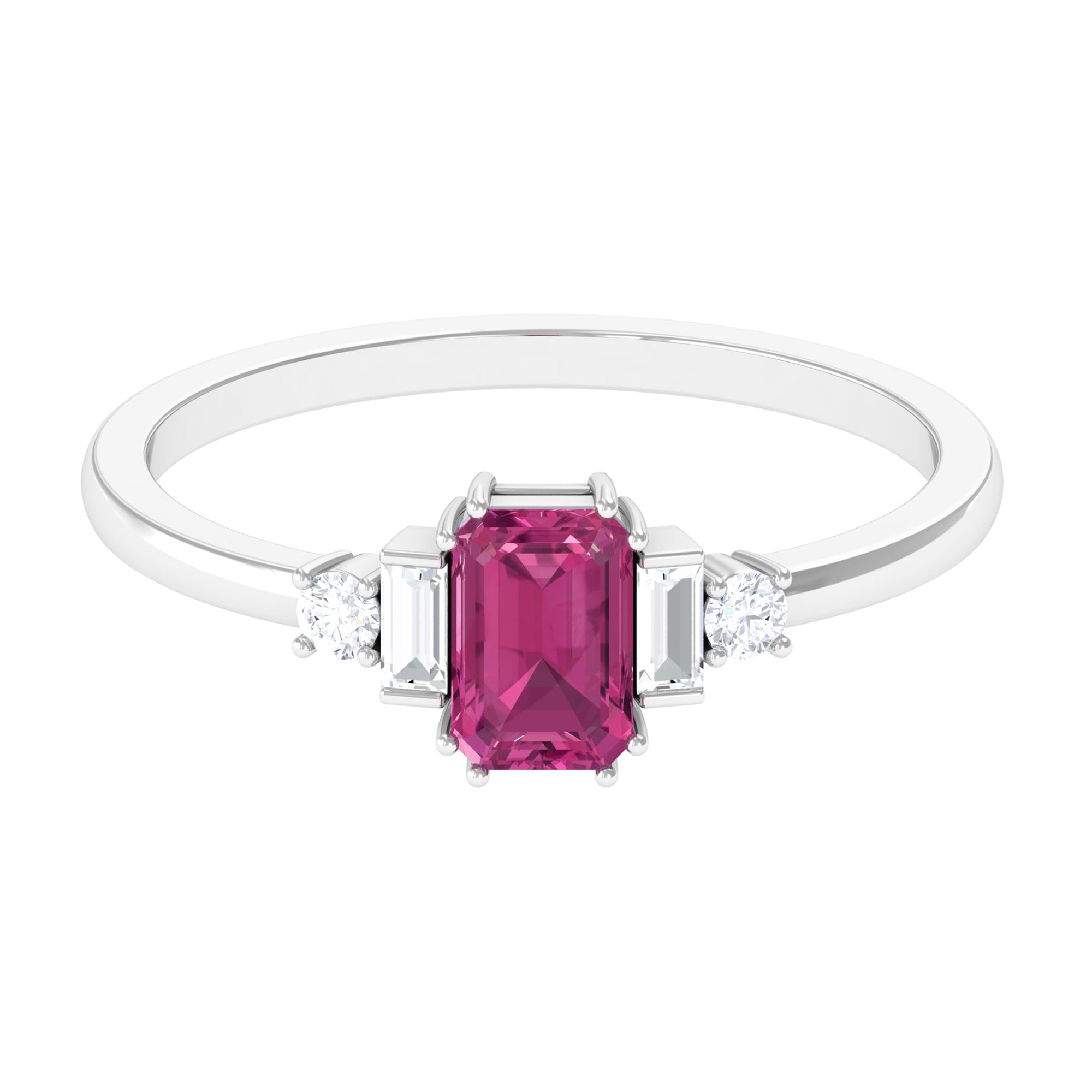 3/4 CT Minimal Pink Tourmaline Solitaire Ring with Diamond Pink Tourmaline - ( AAA ) - Quality - Rosec Jewels