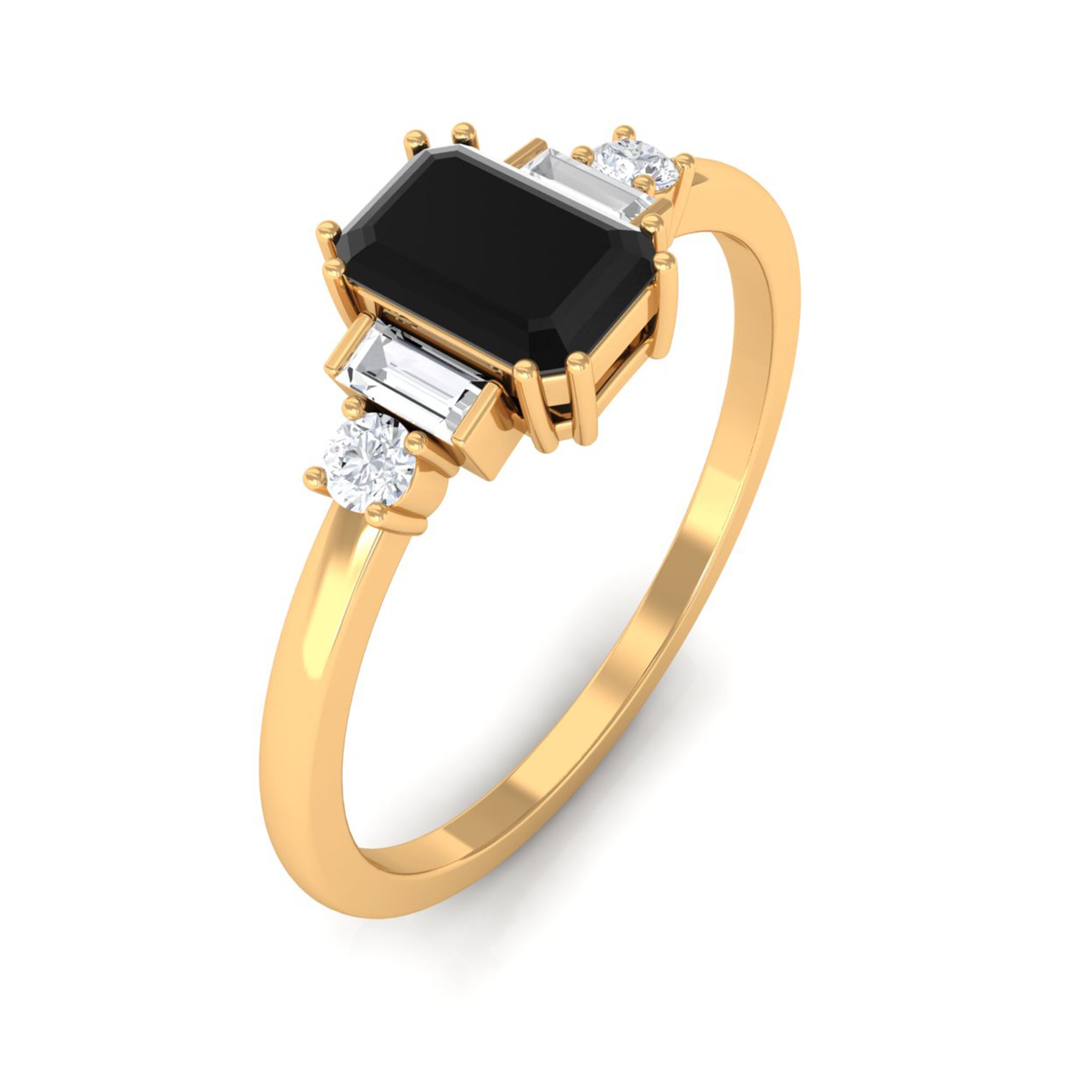 3/4 CT Octagon Cut Black Spinel Solitaire Ring with Diamond Black Spinel - ( AAA ) - Quality - Rosec Jewels