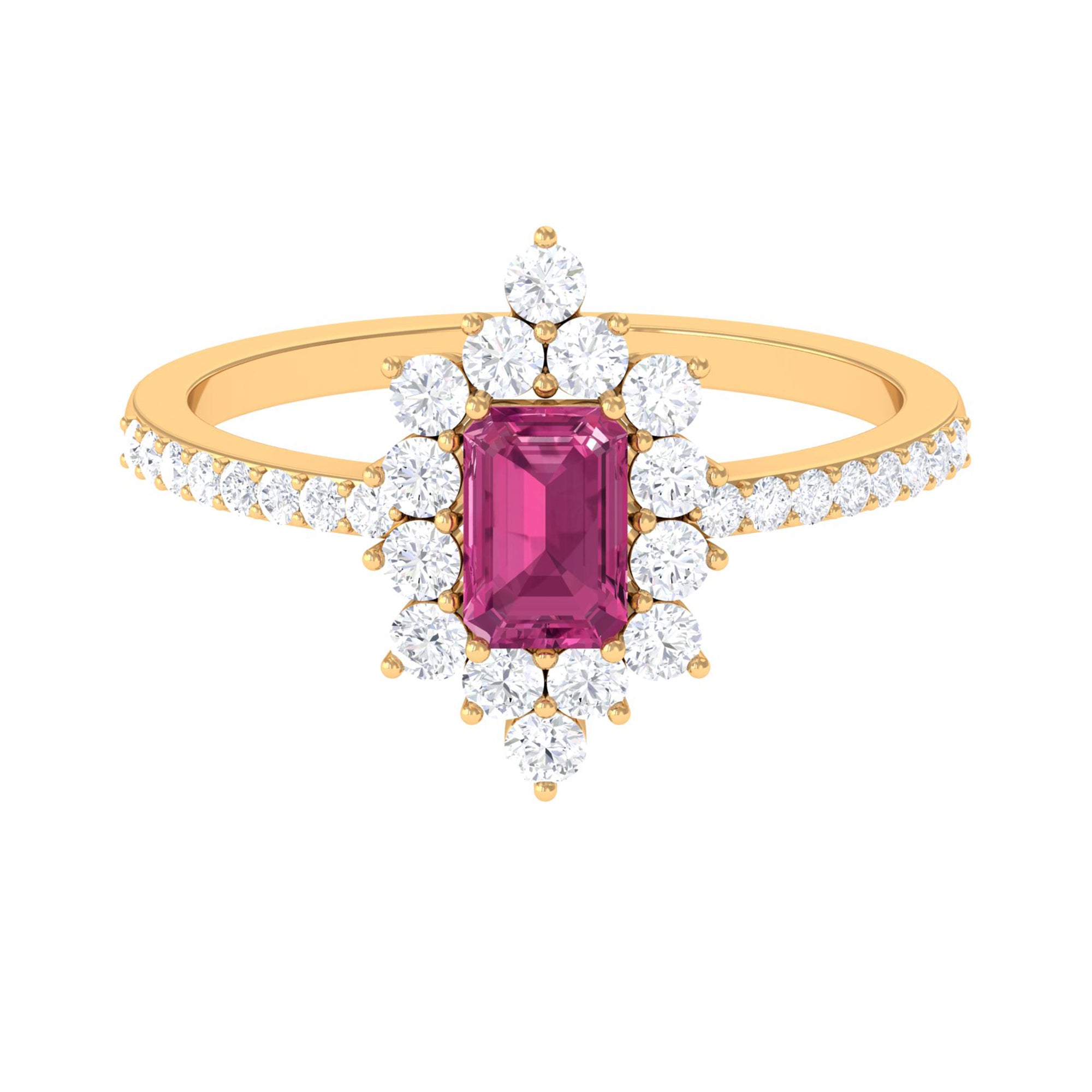 1.75 CT Vintage Inspired Pink Tourmaline Ring with Diamond Halo Pink Tourmaline - ( AAA ) - Quality - Rosec Jewels