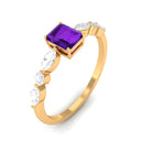 Octagon Amethyst Solitaire Ring with Diamond Side Stones Amethyst - ( AAA ) - Quality - Rosec Jewels