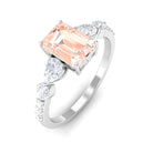 Solitaire Morganite Engagement Ring with Diamond Side Stones Morganite - ( AAA ) - Quality - Rosec Jewels