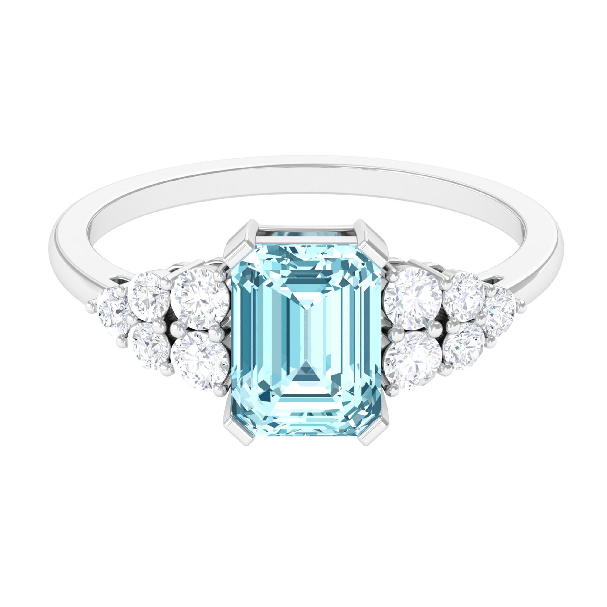 Designer Aquamarine Solitaire Engagement Ring with Diamond Aquamarine - ( AAA ) - Quality - Rosec Jewels