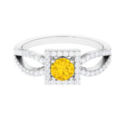 1.5 CT Split Shank Yellow Sapphire Engagement Ring with Diamond Accent Yellow Sapphire - ( AAA ) - Quality - Rosec Jewels