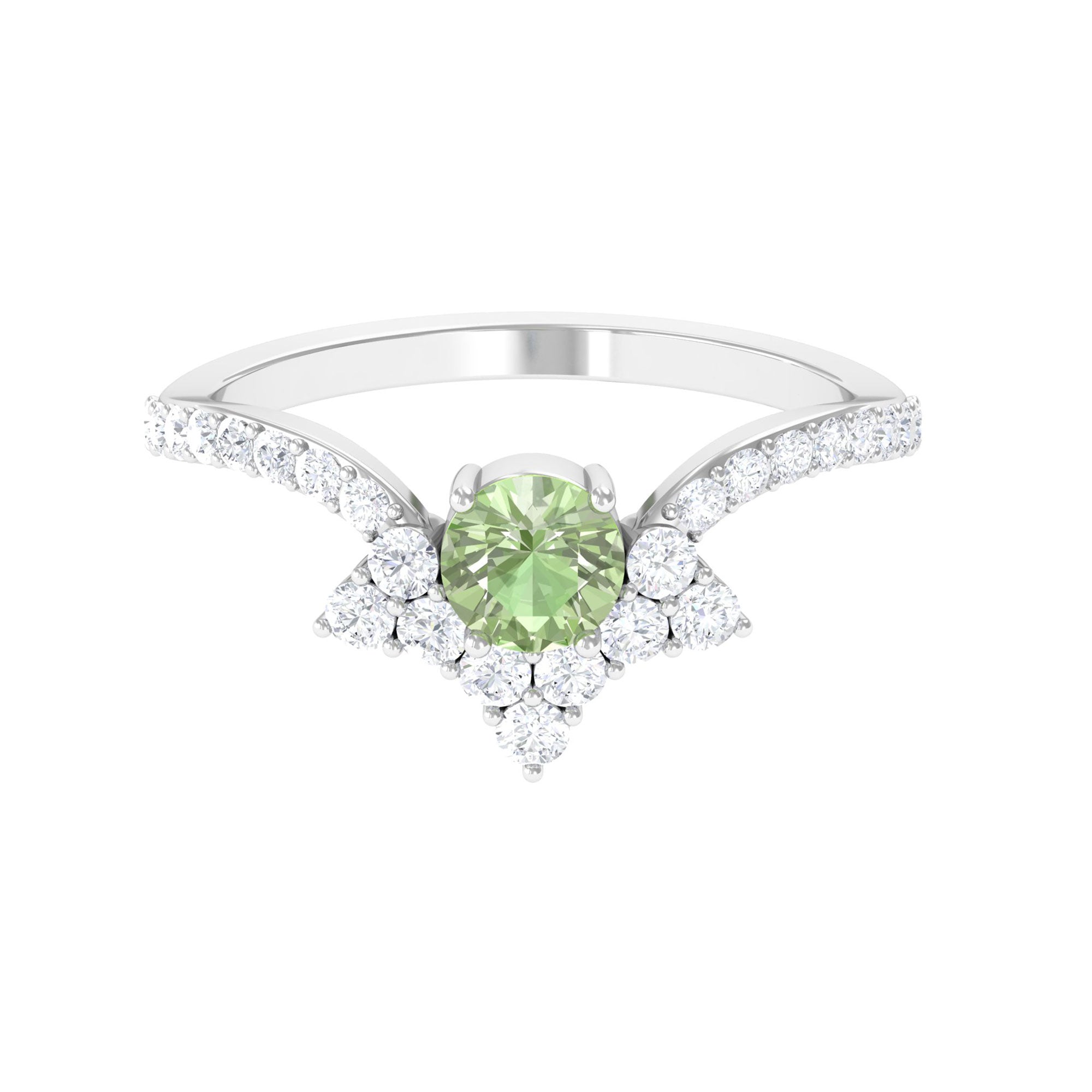 Round Green Sapphire Designer Engagement Ring with Diamond Green Sapphire - ( AAA ) - Quality - Rosec Jewels