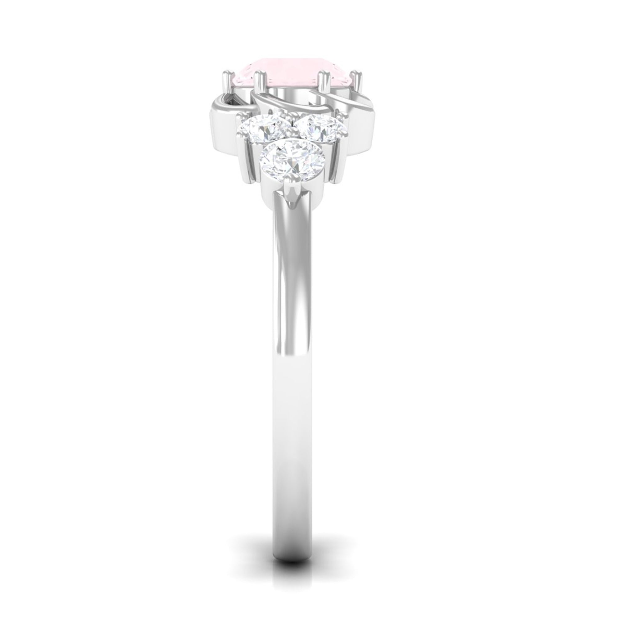 1 CT Round Shape Rose Quartz Floral Engagement Ring with Diamond Trio Rose Quartz - ( AAA ) - Quality - Rosec Jewels