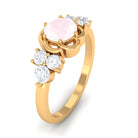 1 CT Round Shape Rose Quartz Floral Engagement Ring with Diamond Trio Rose Quartz - ( AAA ) - Quality - Rosec Jewels