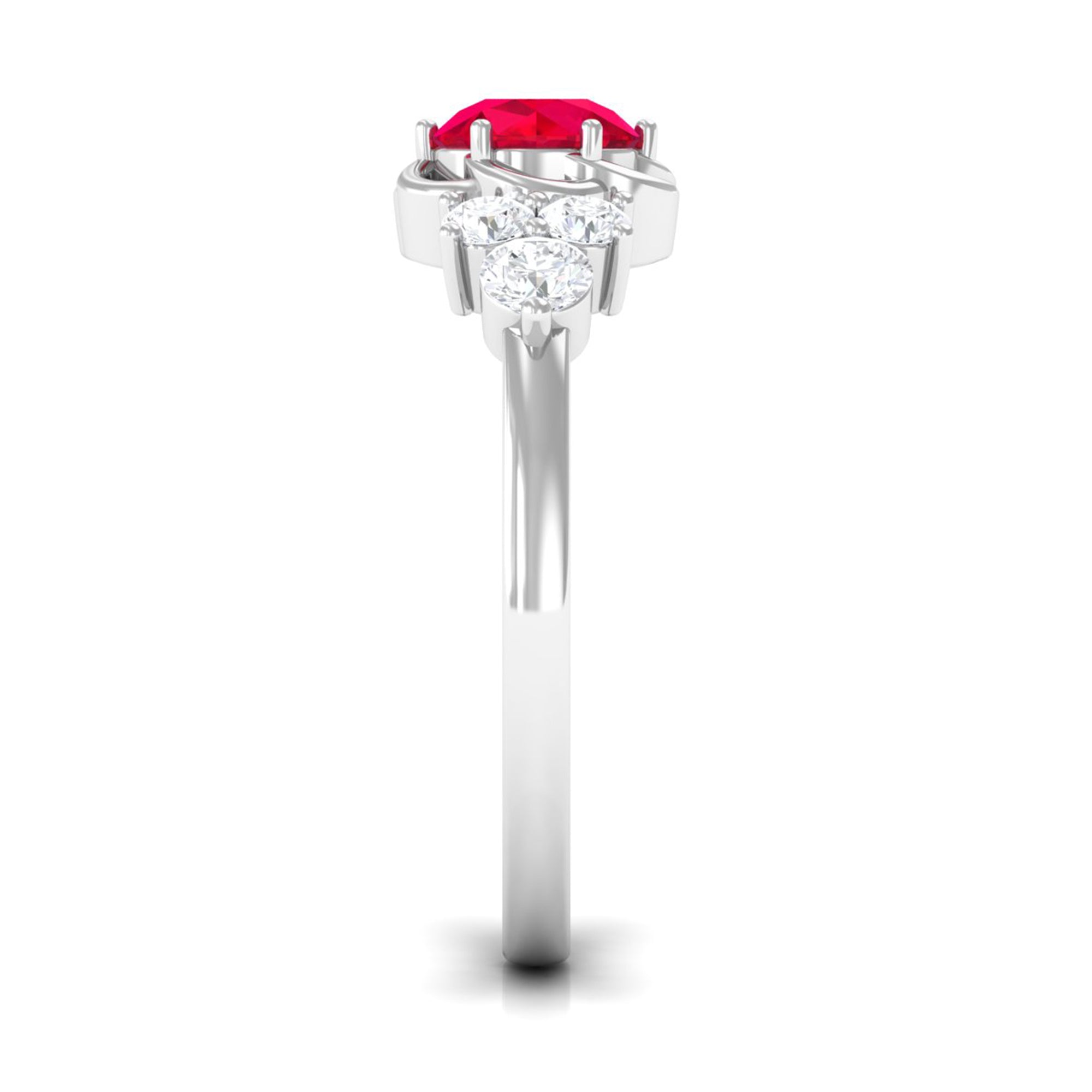 Lab Grown Ruby Flower Ring with Diamond Trio Lab Created Ruby - ( AAAA ) - Quality - Rosec Jewels