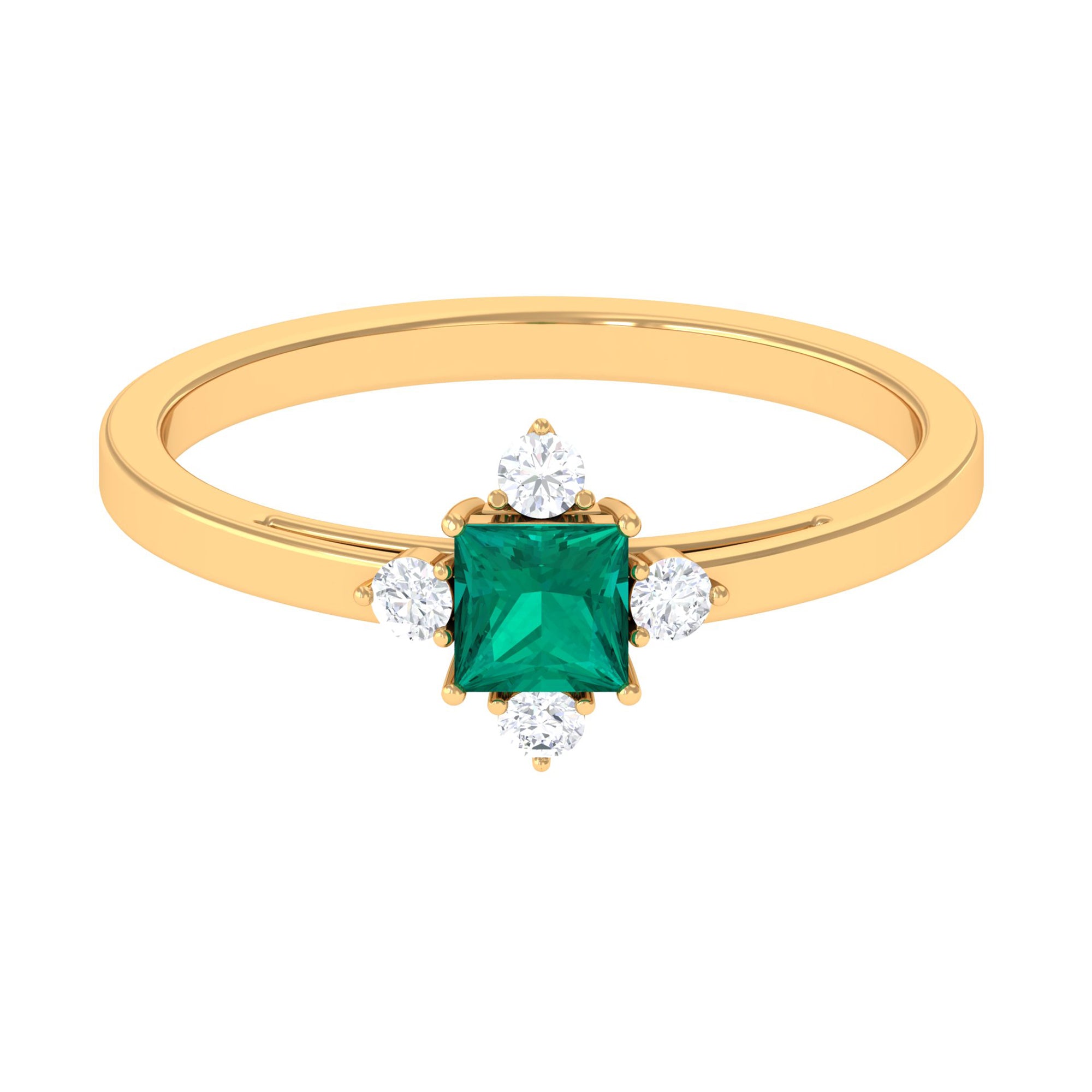 1/2 CT Princess Cut Emerald Minimal Ring with Diamond Emerald - ( AAA ) - Quality - Rosec Jewels