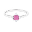 Minimal Princess Cut Pink Sapphire and Diamond Promise Ring Pink Sapphire - ( AAA ) - Quality - Rosec Jewels