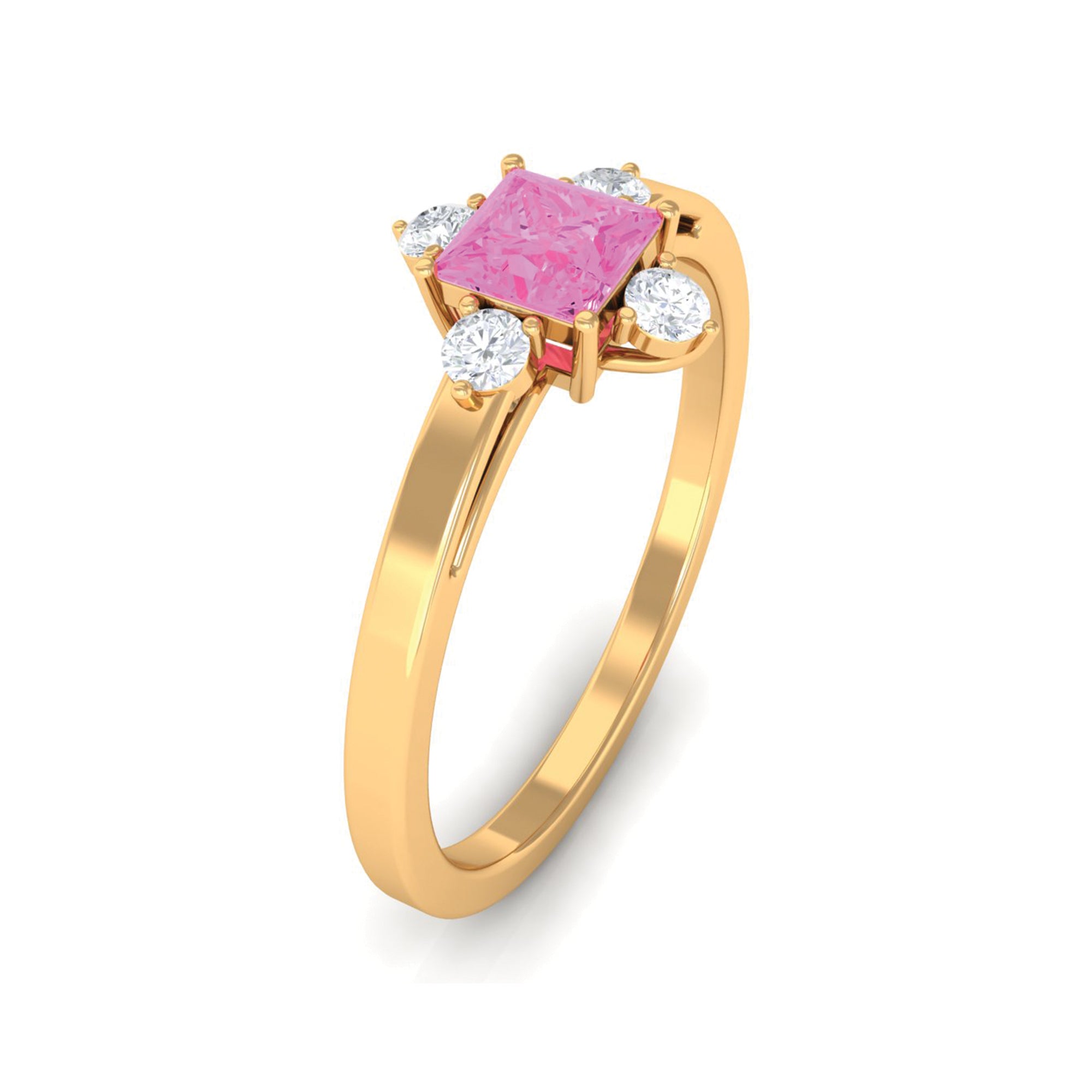 Minimal Princess Cut Pink Sapphire and Diamond Promise Ring Pink Sapphire - ( AAA ) - Quality - Rosec Jewels