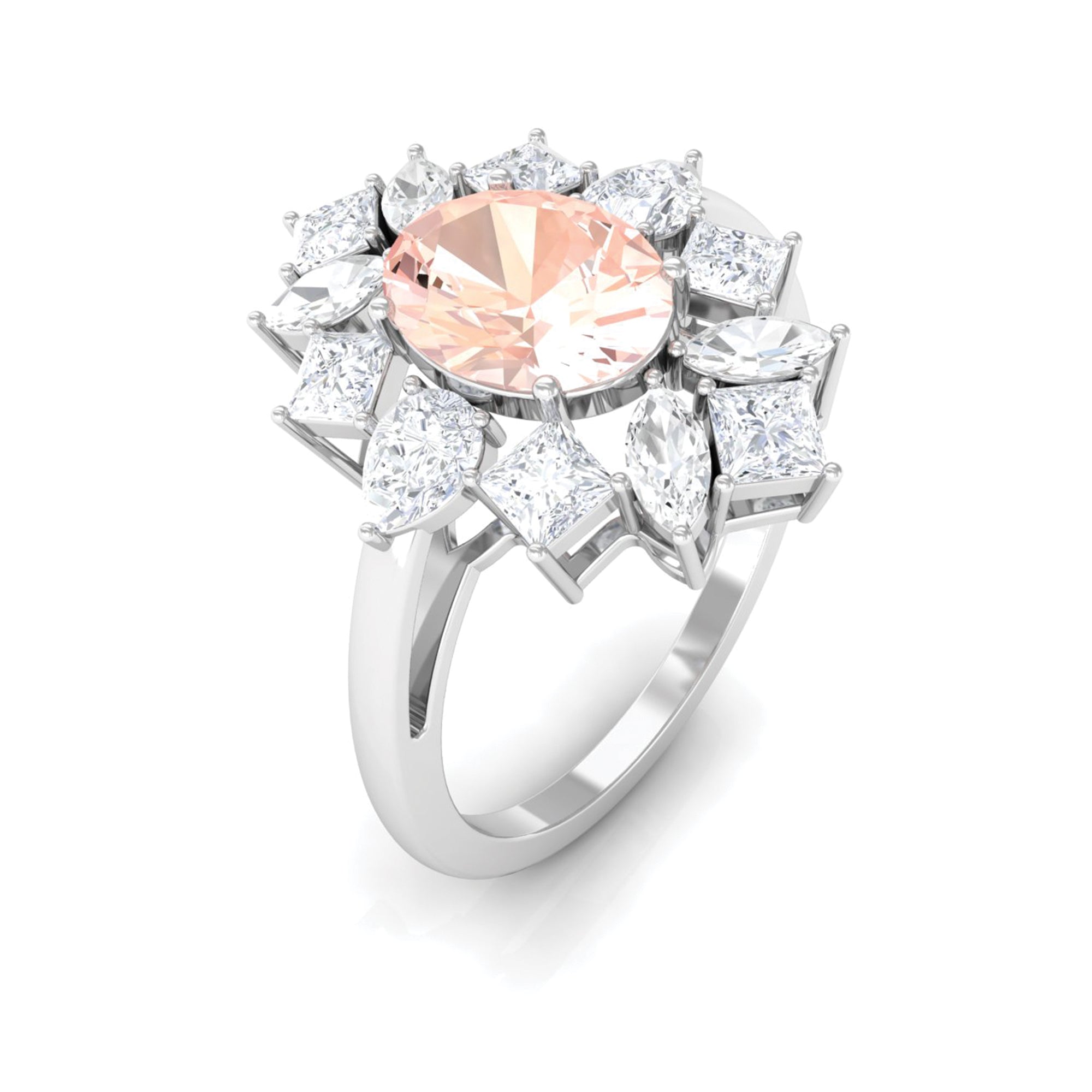 2.25 Carat Morganite and Moissanite Cocktail Ring Morganite - ( AAA ) - Quality - Rosec Jewels