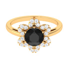 2.25 CT Created Black Diamond Flower Halo Ring with Diamond Lab Created Black Diamond - ( AAAA ) - Quality - Rosec Jewels