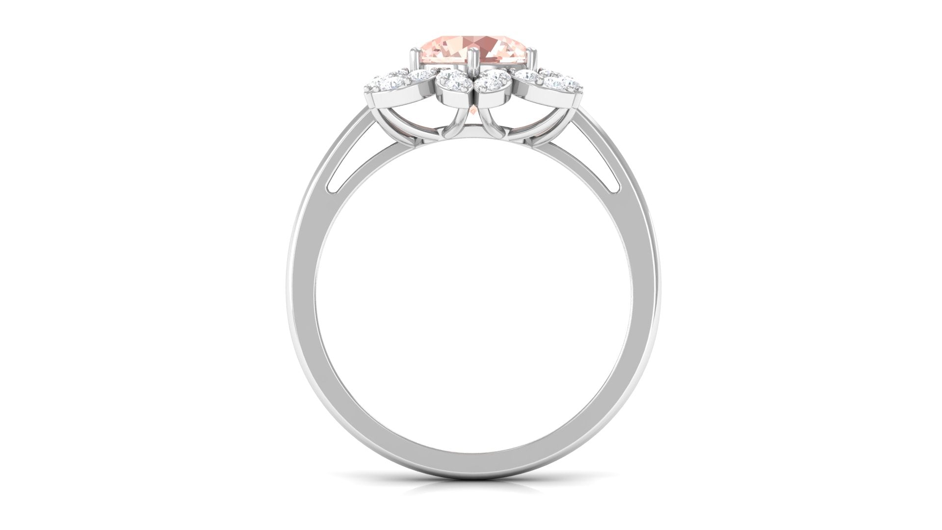 Round Morganite Flower Engagement Ring with Diamond Morganite - ( AAA ) - Quality - Rosec Jewels