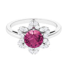 Real Pink Tourmaline Flower Halo Ring with Diamond Pink Tourmaline - ( AAA ) - Quality - Rosec Jewels