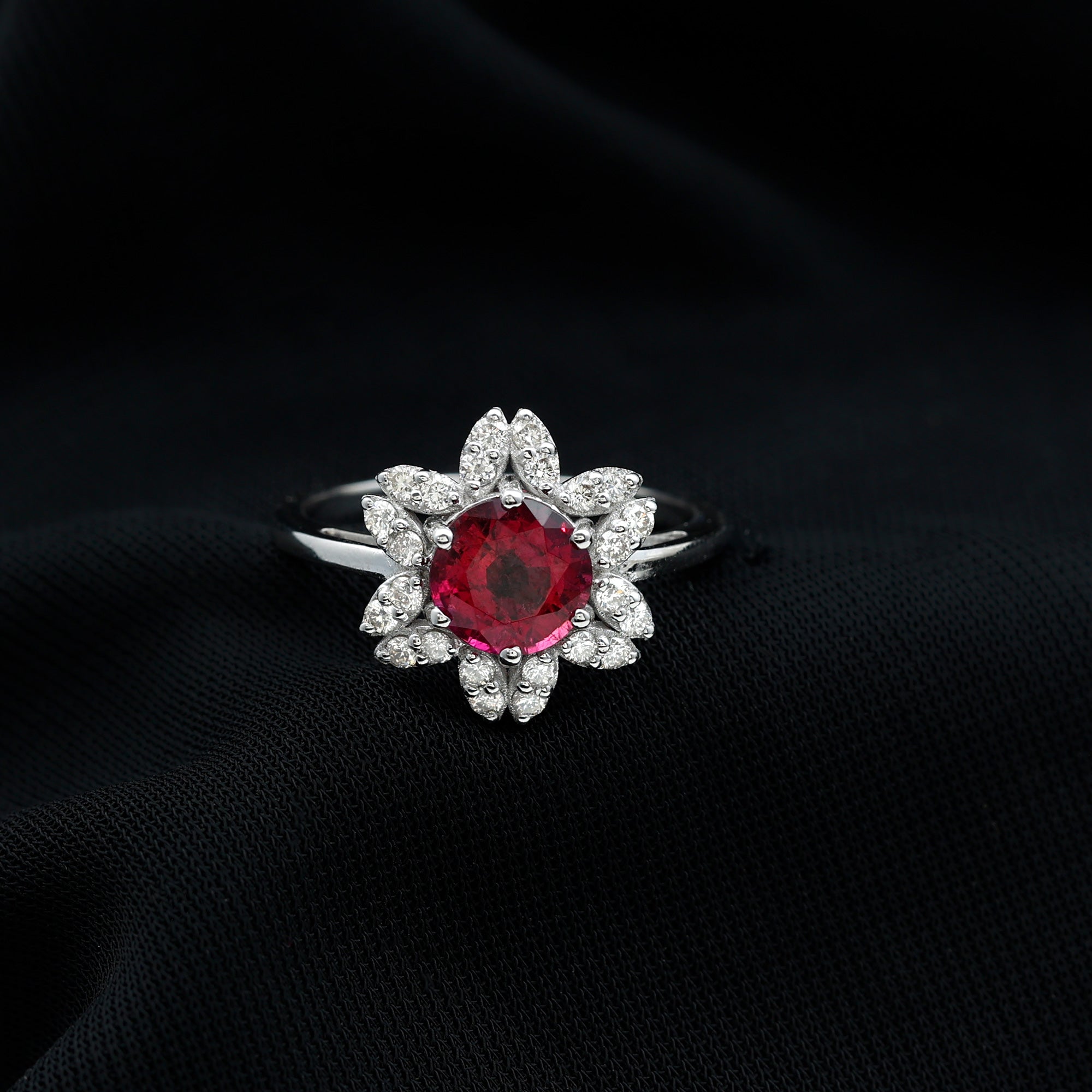 Real Pink Tourmaline Flower Halo Ring with Diamond Pink Tourmaline - ( AAA ) - Quality - Rosec Jewels