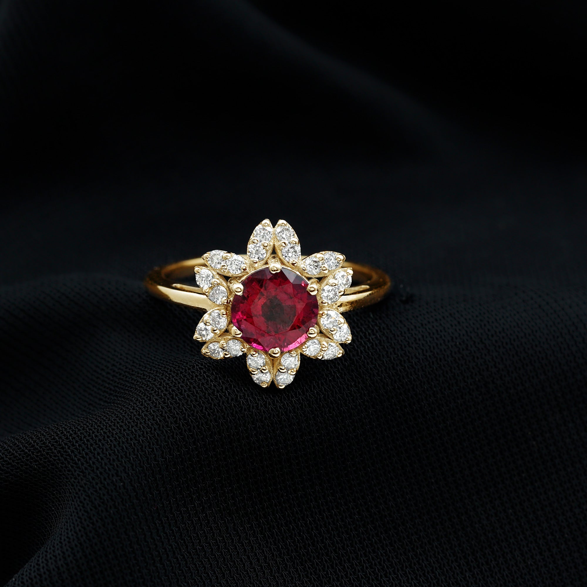 Real Pink Tourmaline Flower Halo Ring with Diamond Pink Tourmaline - ( AAA ) - Quality - Rosec Jewels