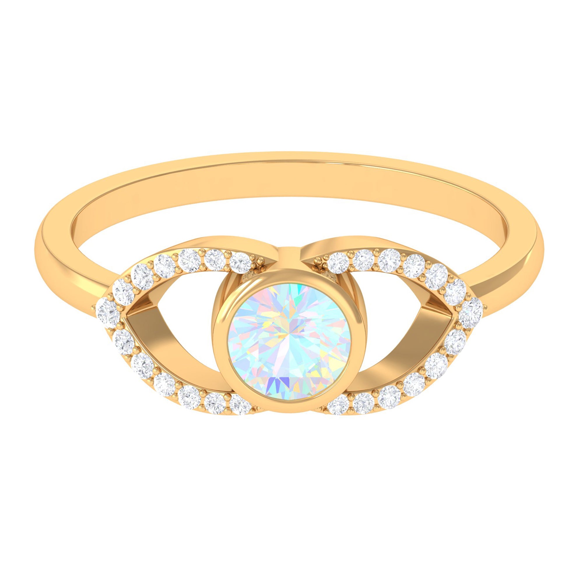 3/4 CT Bezel Set Ethiopian Opal Split Shank Engagement Ring with Diamond Accent Ethiopian Opal - ( AAA ) - Quality - Rosec Jewels