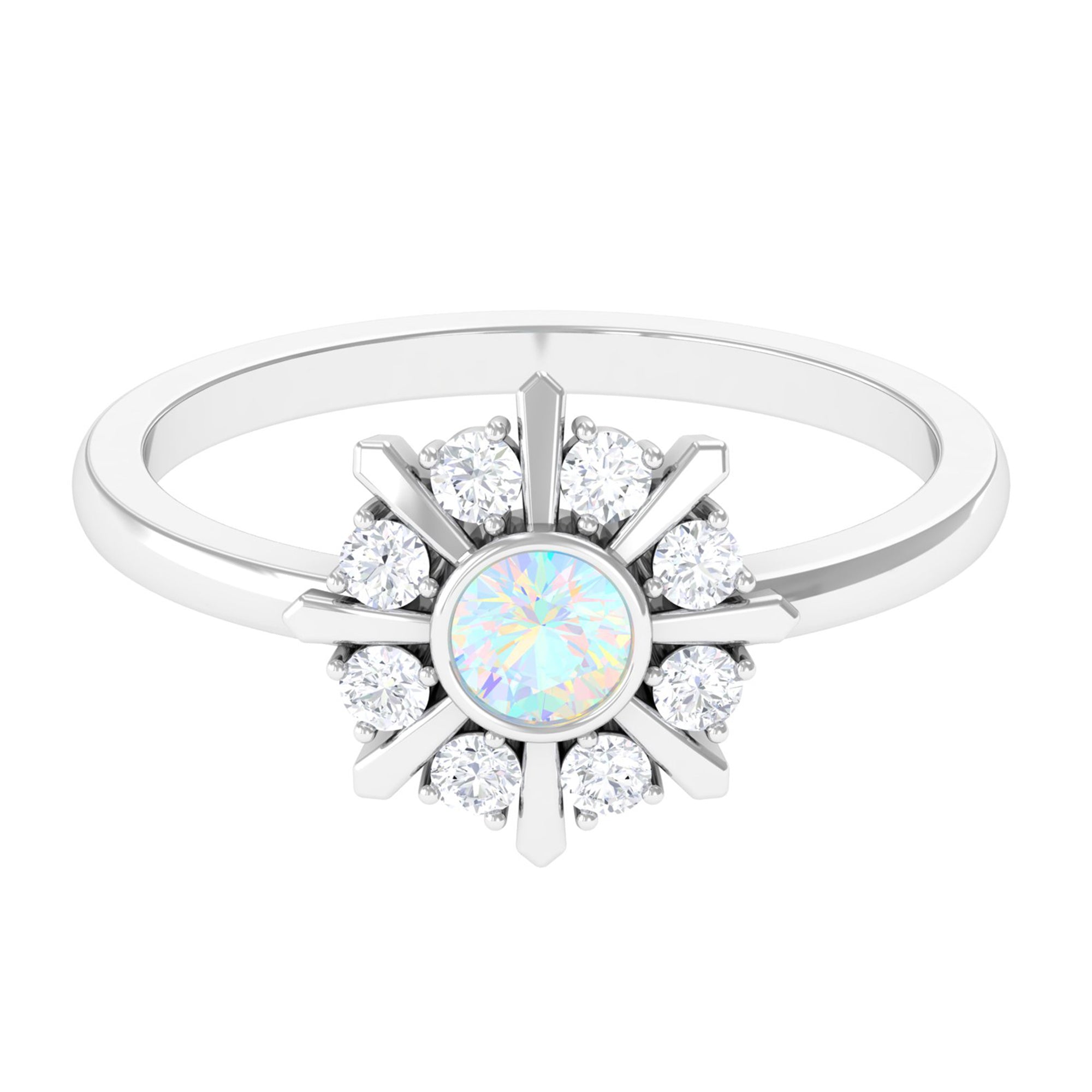 3/4 CT Natural Ethiopian Opal and Diamond Statement Ring Ethiopian Opal - ( AAA ) - Quality - Rosec Jewels