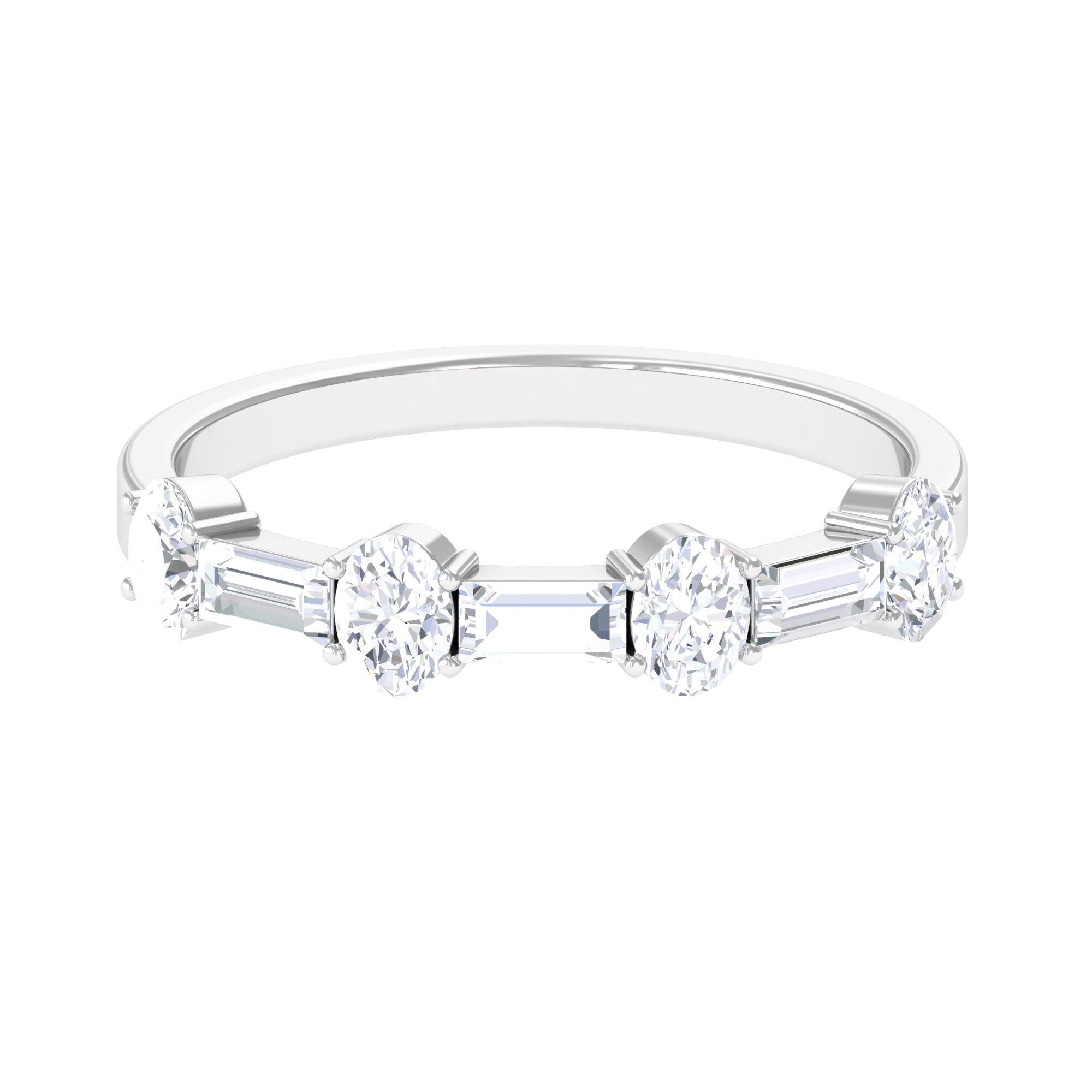Oval and Baguette Cut Moissanite Half Eternity Ring Moissanite - ( D-VS1 ) - Color and Clarity - Rosec Jewels