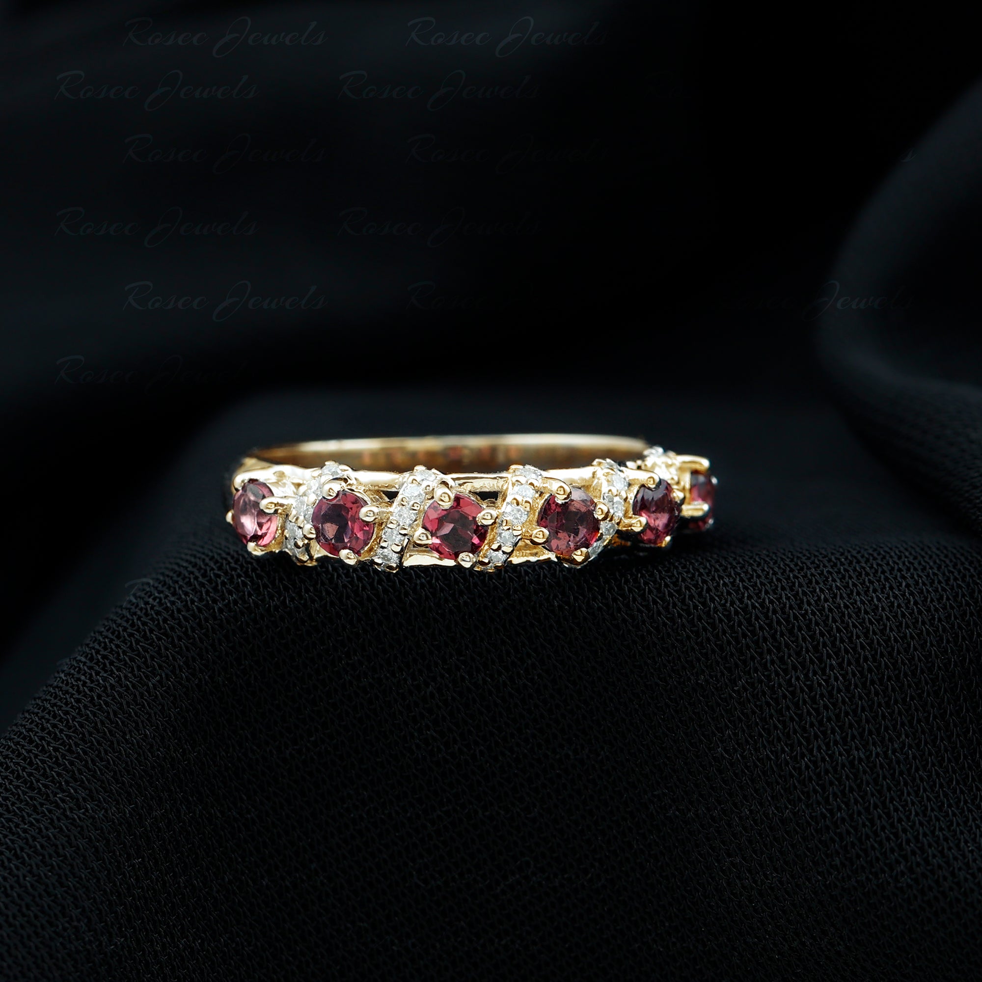 Designer Anniversary Ring with Pink Tourmaline and Diamond Pink Tourmaline - ( AAA ) - Quality - Rosec Jewels