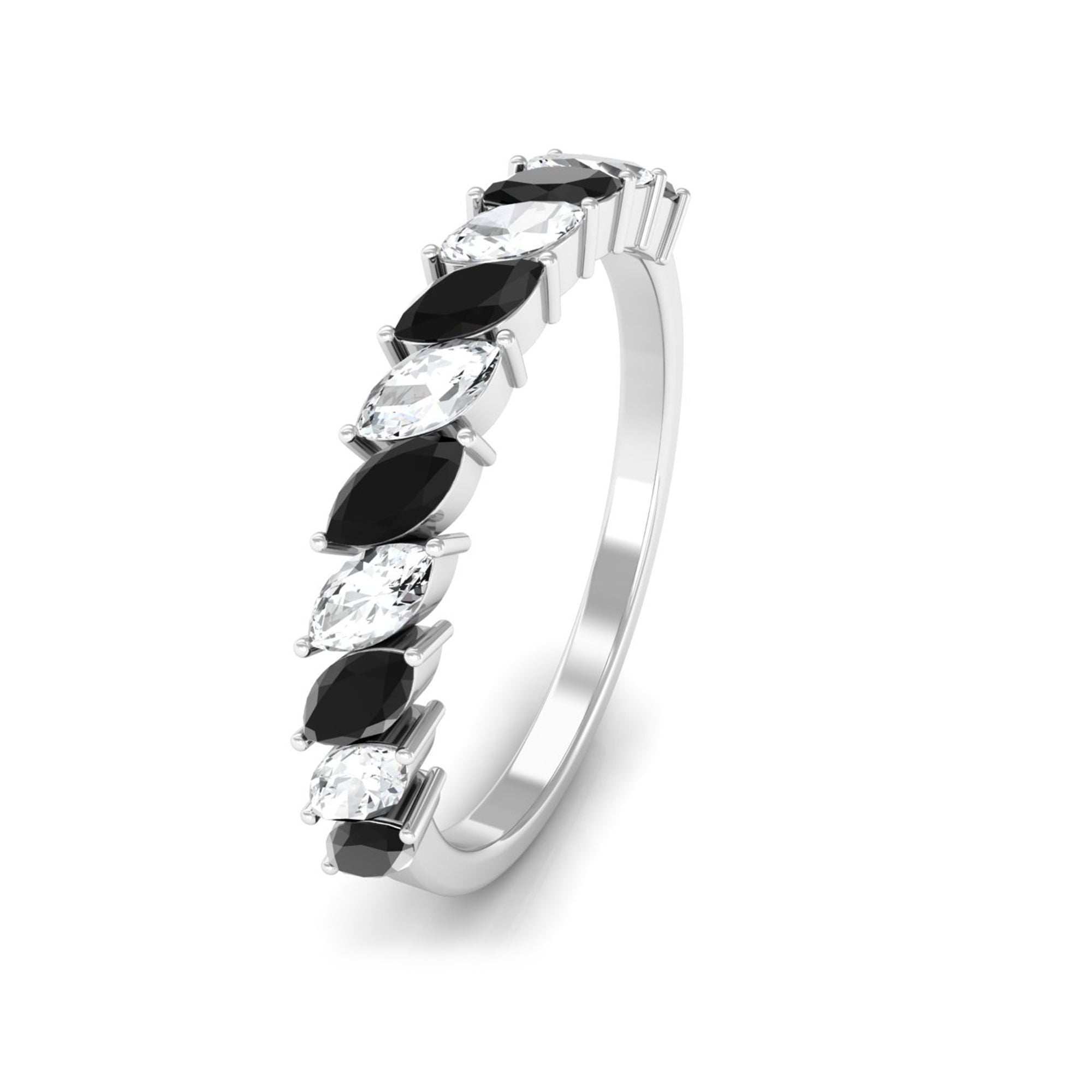 1 CT Marquise Black Onyx and Diamond Tilted Half Eternity Ring Black Onyx - ( AAA ) - Quality - Rosec Jewels