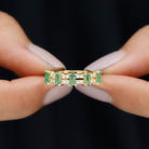 Wide Half Eternity Band Ring with Emerald and Diamond Emerald - ( AAA ) - Quality - Rosec Jewels