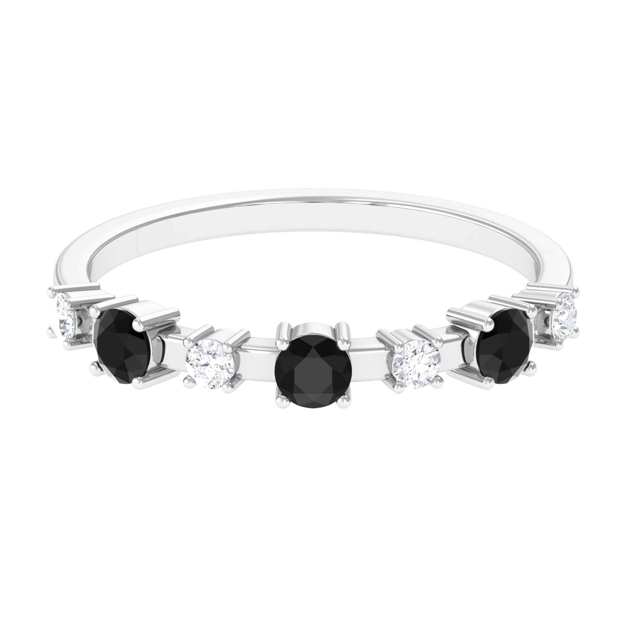 Black and White Diamond Half Eternity Ring Black Diamond - ( AAA ) - Quality - Rosec Jewels