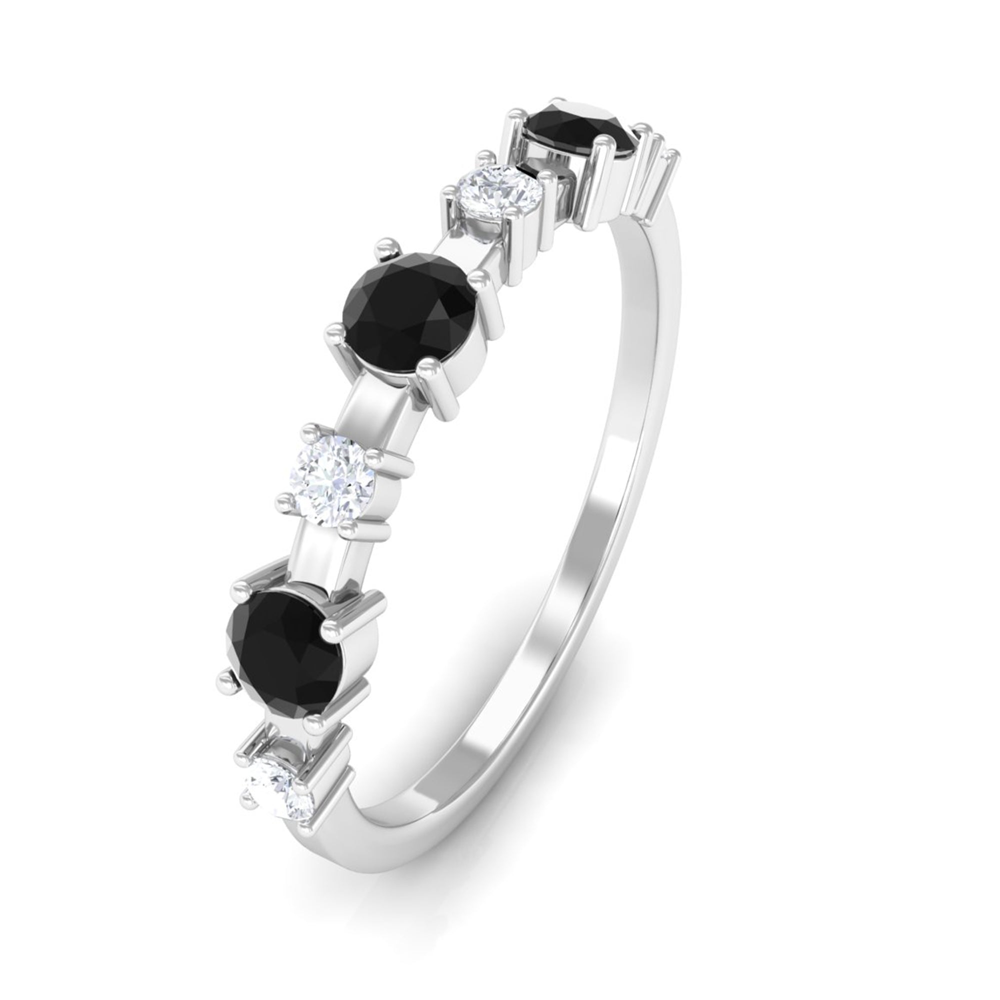 Black and White Diamond Half Eternity Ring Black Diamond - ( AAA ) - Quality - Rosec Jewels