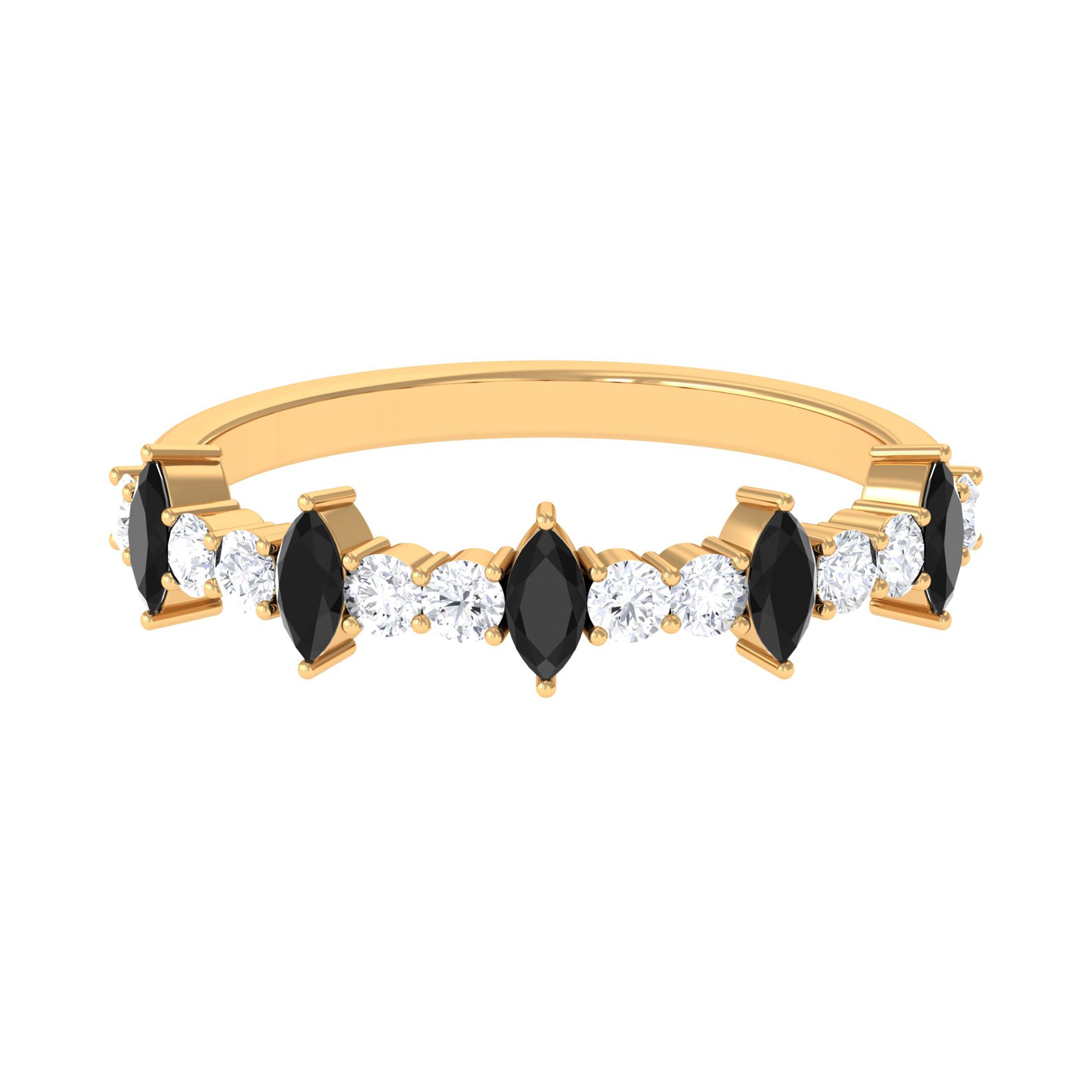 Real Black Onyx Half Eternity Ring with Diamond Black Onyx - ( AAA ) - Quality - Rosec Jewels