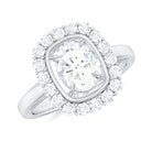 Oval Cubic Zirconia Halo Statement Engagement Ring Zircon - ( AAAA ) - Quality - Rosec Jewels