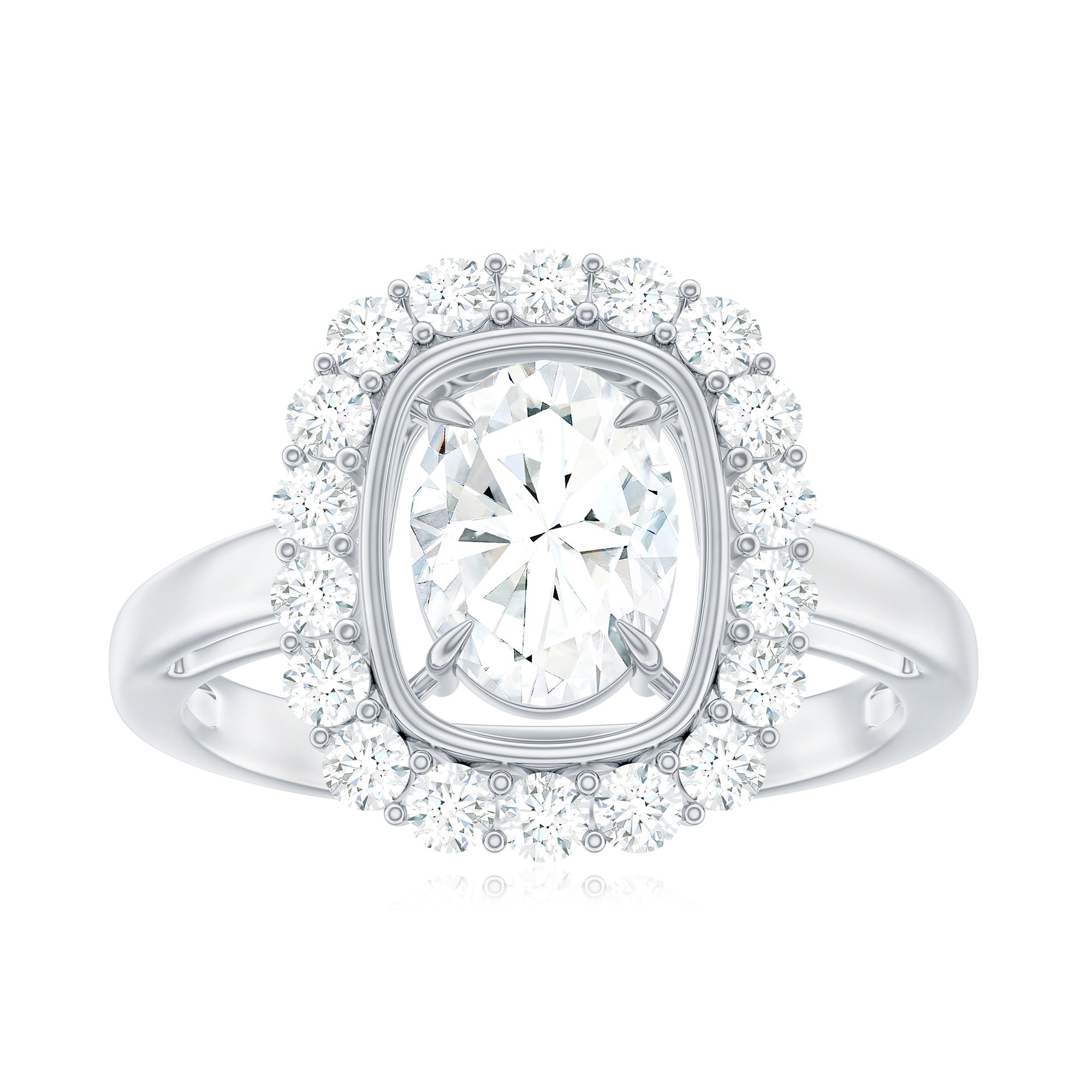 Oval Cubic Zirconia Halo Statement Engagement Ring Zircon - ( AAAA ) - Quality - Rosec Jewels