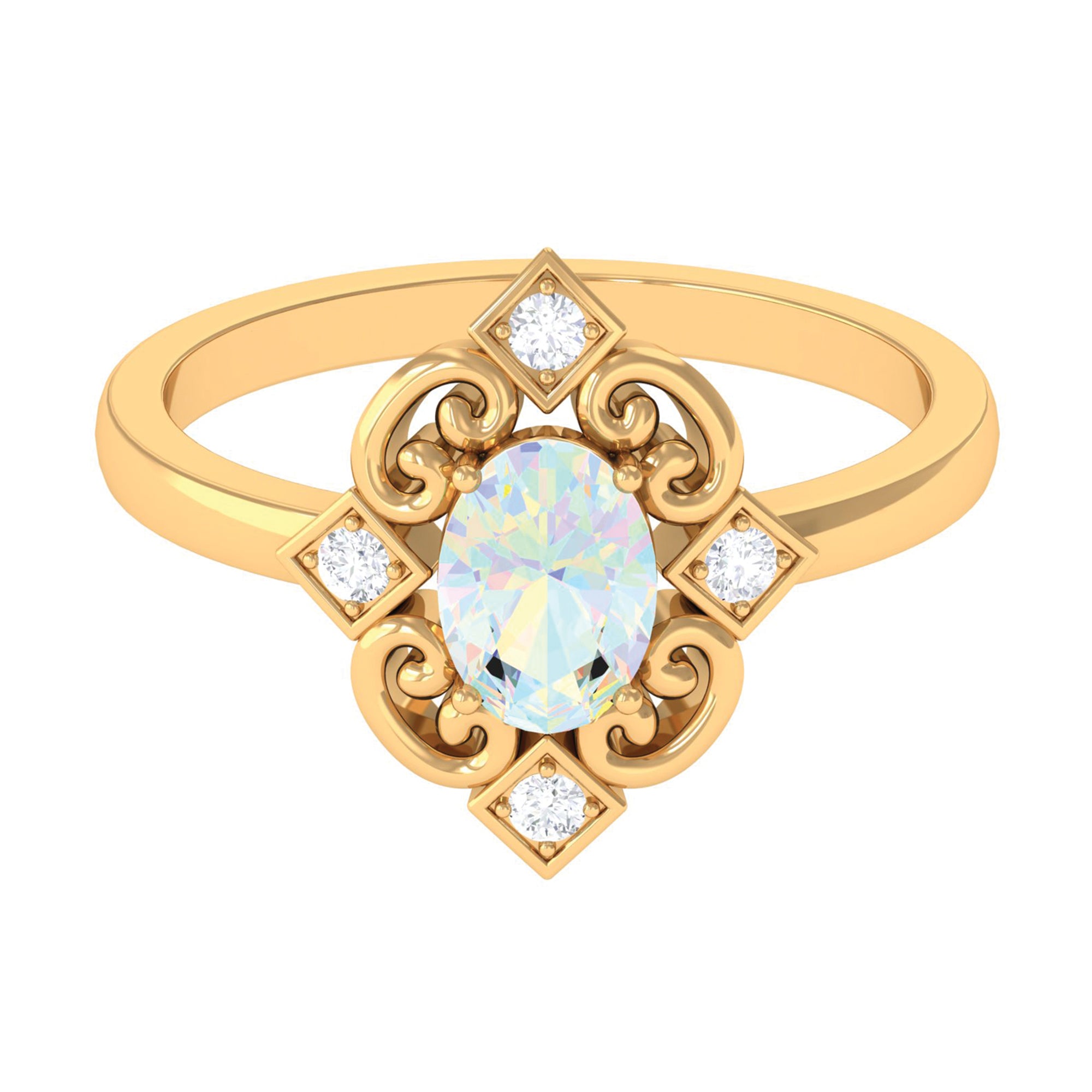 Solitaire Ethiopian Opal Art Deco Engagement Ring with Diamond Ethiopian Opal - ( AAA ) - Quality - Rosec Jewels